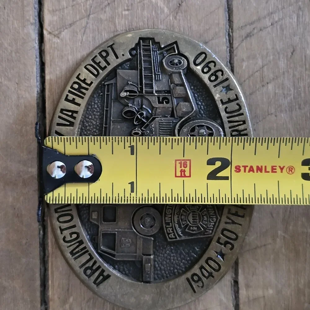 Vintage Fire Department Station Belt Buckle Fire Truck Arlington County VA